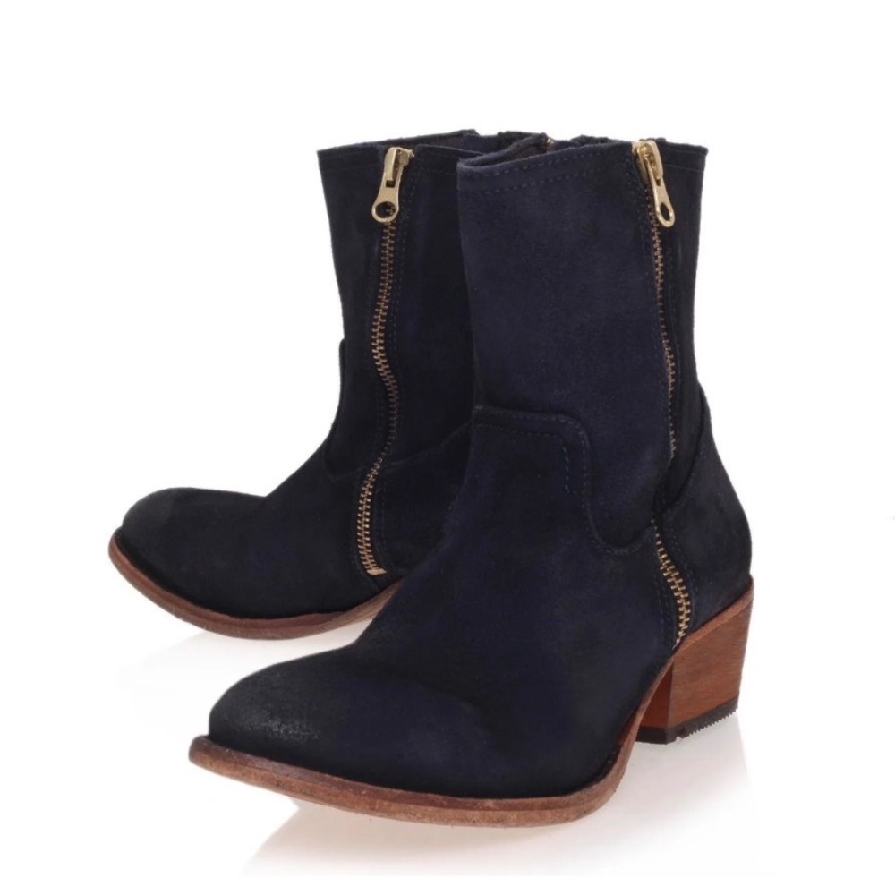 H by Hudson‎ Hudson Riley Ankle Navy Suede Boots 37  Zip Block Heel Western Chic